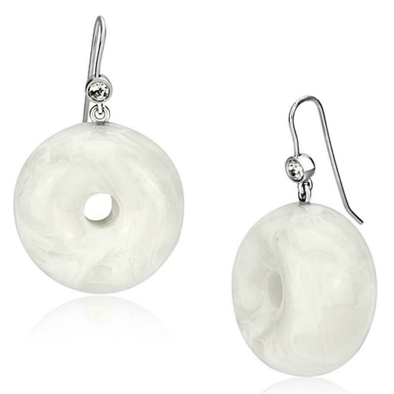 VL068 - IP rhodium (PVD) Brass Earrings with Synthetic Synthetic Stone in White