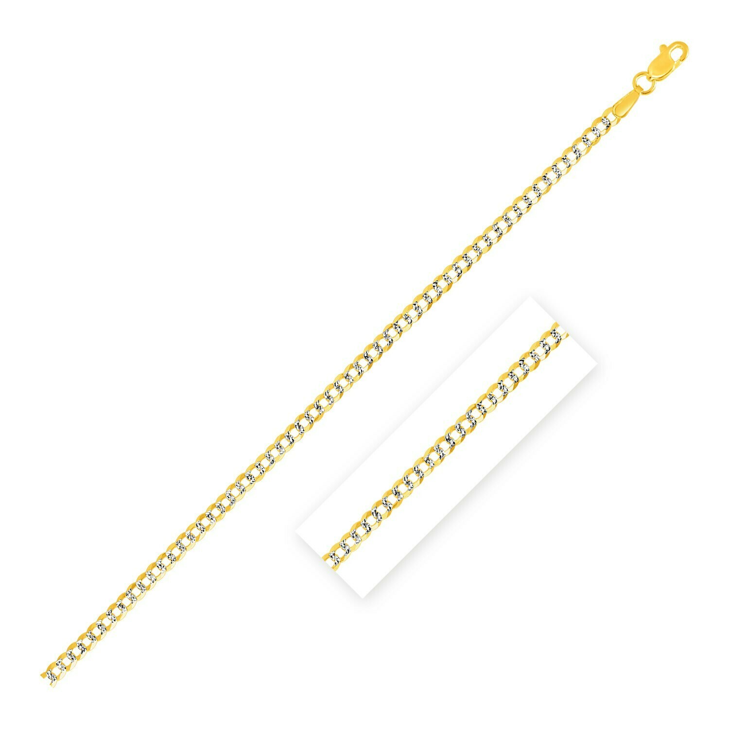 2.6 mm 14k Two Tone Gold Pave Curb Chain, Size: 16&quot;