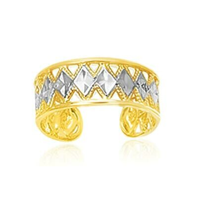 14k Two-Tone Gold Cuff Type Cut-Out Toe Ring with Diamond Design