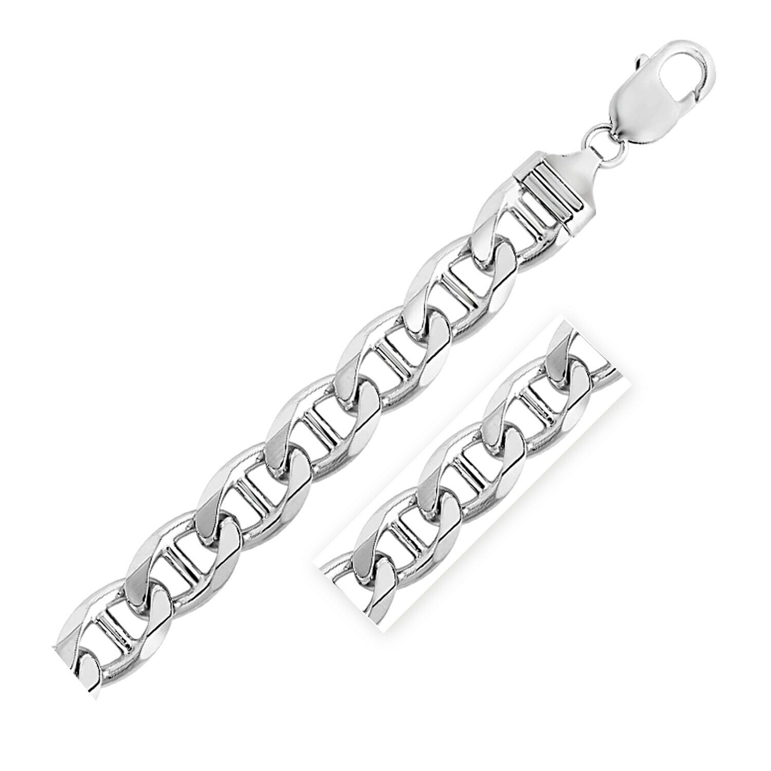 Sterling Silver Rhodium Plated Mariner Chain 10mm, Size: 24&quot;