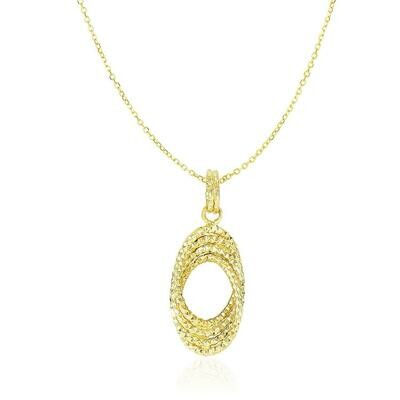 14k Yellow Gold Textured Entwined Open Oval Sections Pendant