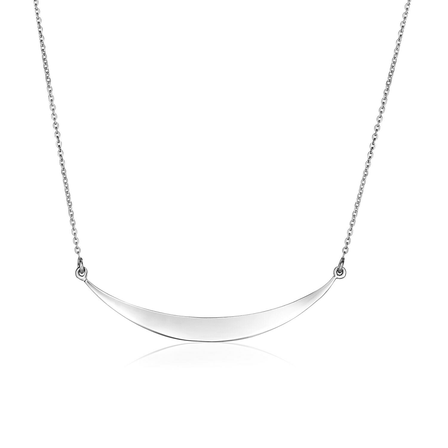 Sterling Silver Polished Curve Necklace, Size: 18&quot;