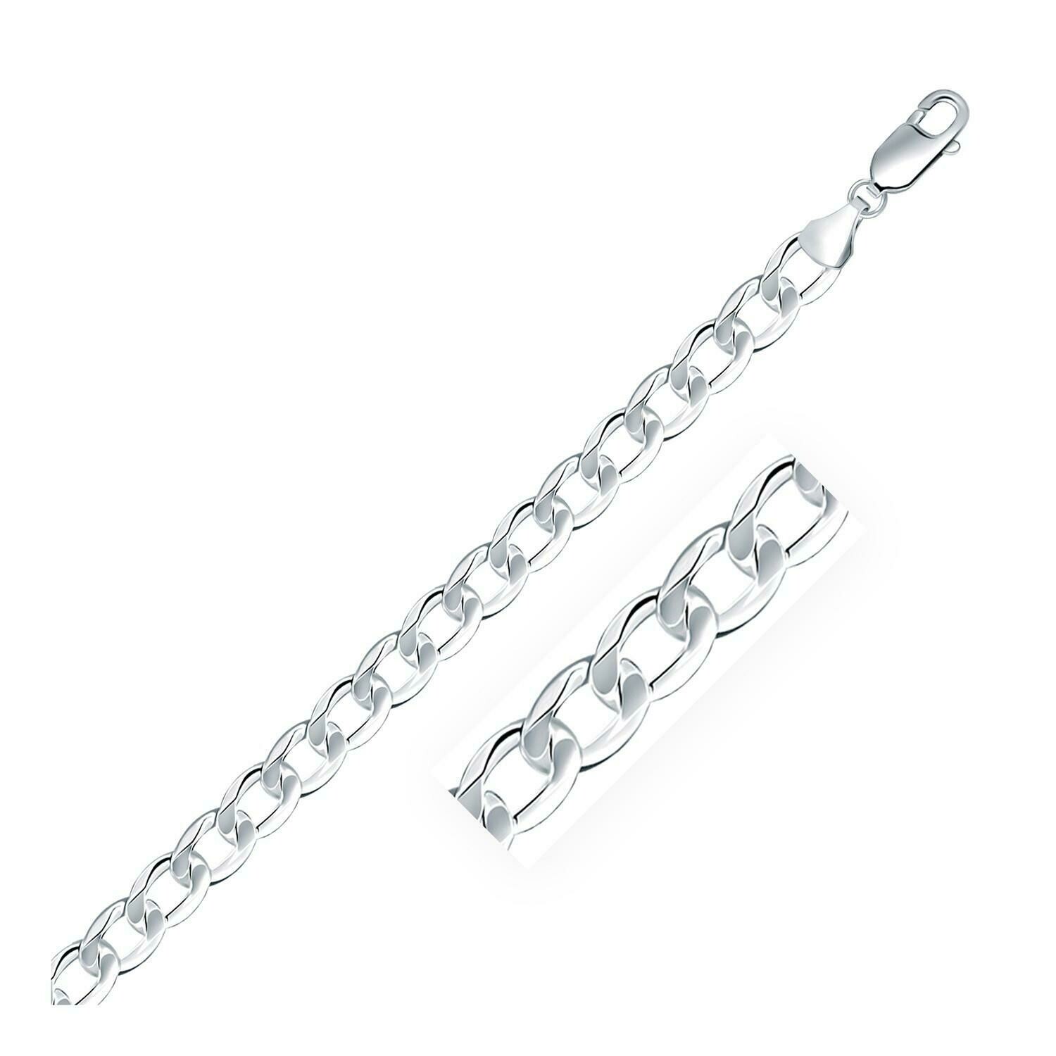 Rhodium Plated 7.2mm Sterling Silver Curb Style Chain, Size: 20&quot;
