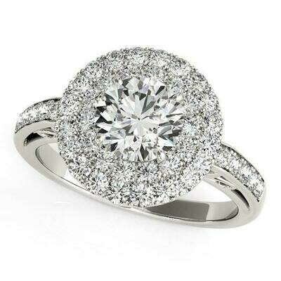 14k White Gold Diamond with Two-Row Pave Border Engagement Ring (2 cttw)
