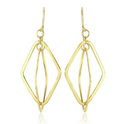 14k Yellow Gold Flat Open Diamond Interlaced Style Drop Earrings