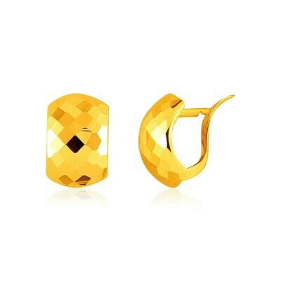 14k Yellow Gold Geometric Texture Earrings