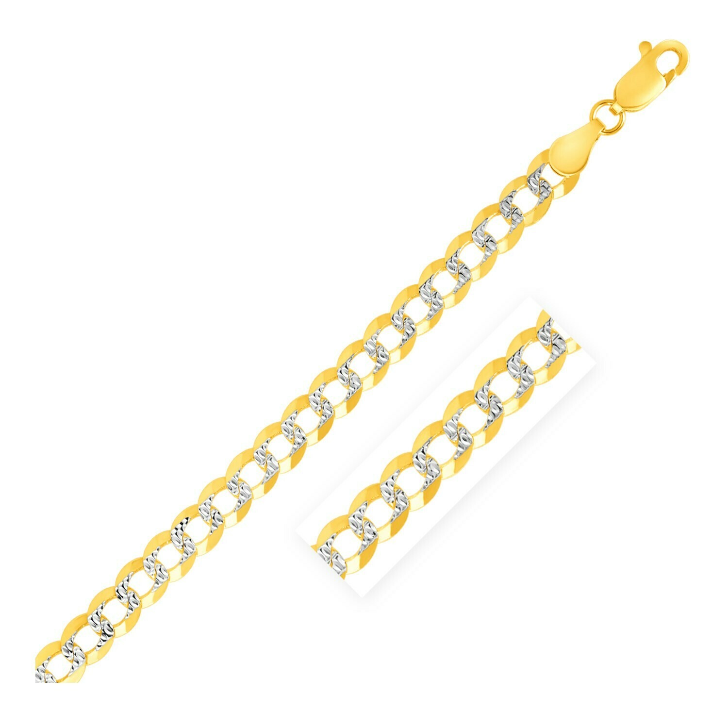 4.7mm 14k Two Tone Gold Pave Curb Bracelet, Size: 8.5&quot;