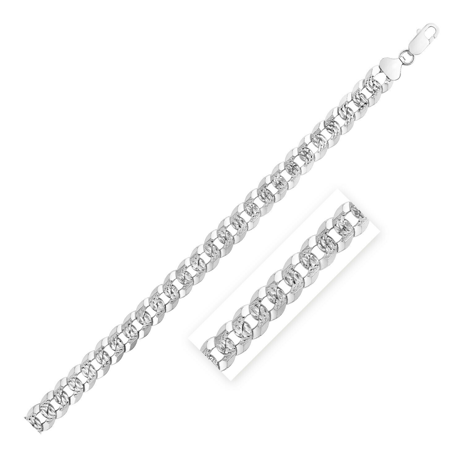 Sterling Silver Rhodium Plated Curb Chain 9.3mm, Size: 22&quot;