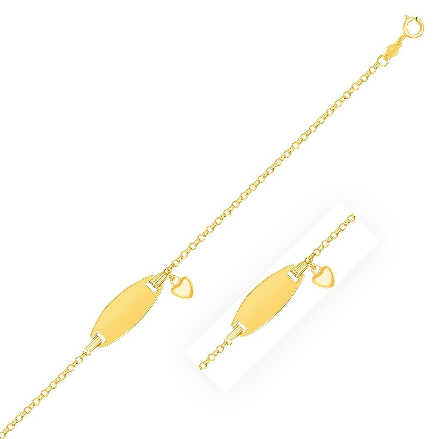 14k Yellow Gold Heart Accented Children&#39;s Cable Chain ID Bracelet, Size: 6&quot;