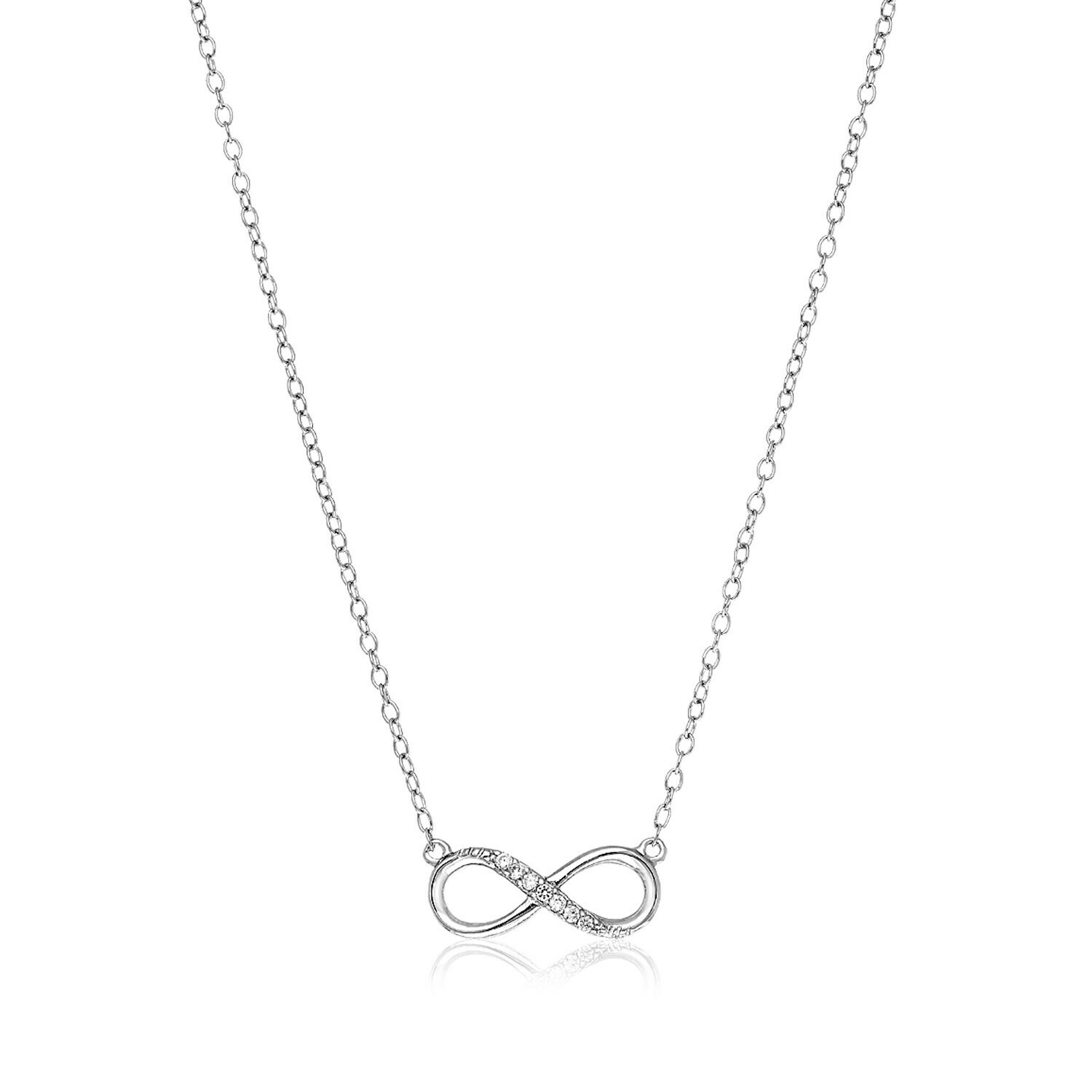 Sterling Silver Petite Infinity Symbol Necklace with Cubic Zirconias, Size: 18&quot;