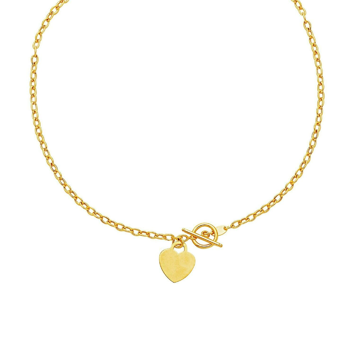 Toggle Necklace with Heart Charm in 14k Yellow Gold, Size: 17&quot;