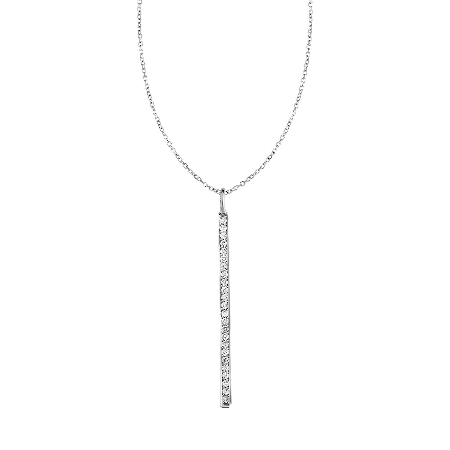 14k White Gold Bar Pendant with Diamonds