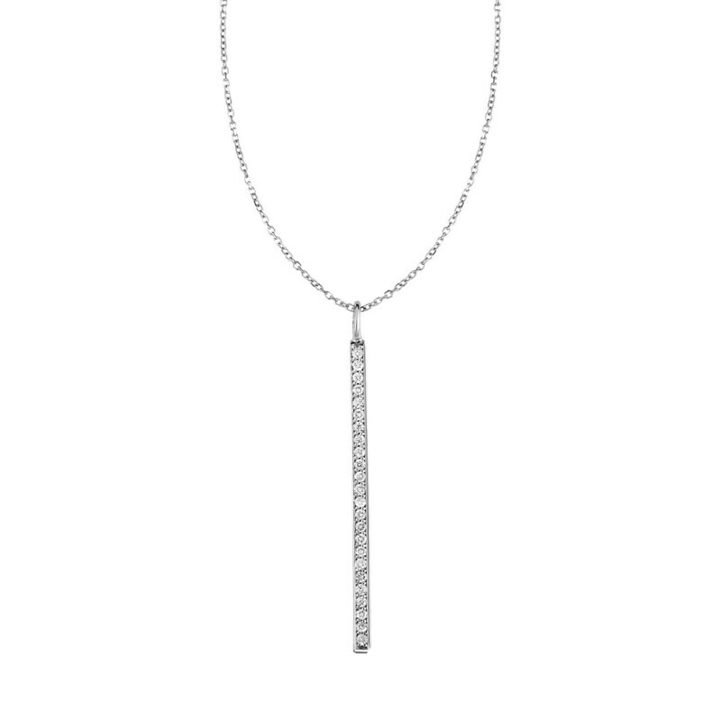 14k White Gold Bar Pendant with Diamonds