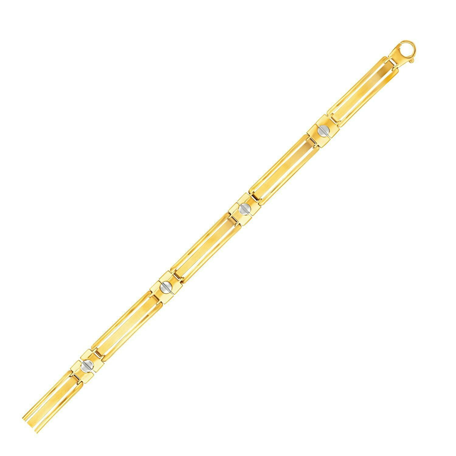 14k Two-Tone Gold Men&#39;s Bracelet with Screw Head Motif Accents