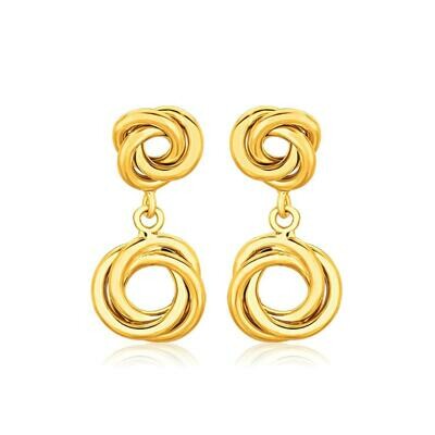 14k Yellow Gold Love Knot Stud Earrings with Drops