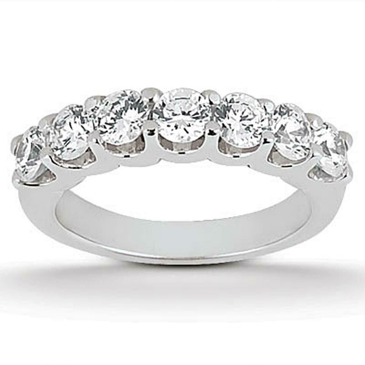 14k White Gold Diamond Scalloped Shared U Prong Setting Wedding Ring Band, Size: 4