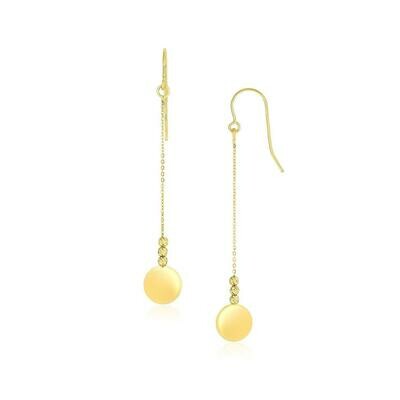 10k Yellow Gold Bead and Shiny Disc Drop Earrings