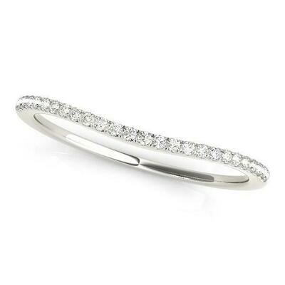 14k White Gold Pave Style Setting Curved Diamond Wedding Band (1/10 cttw)