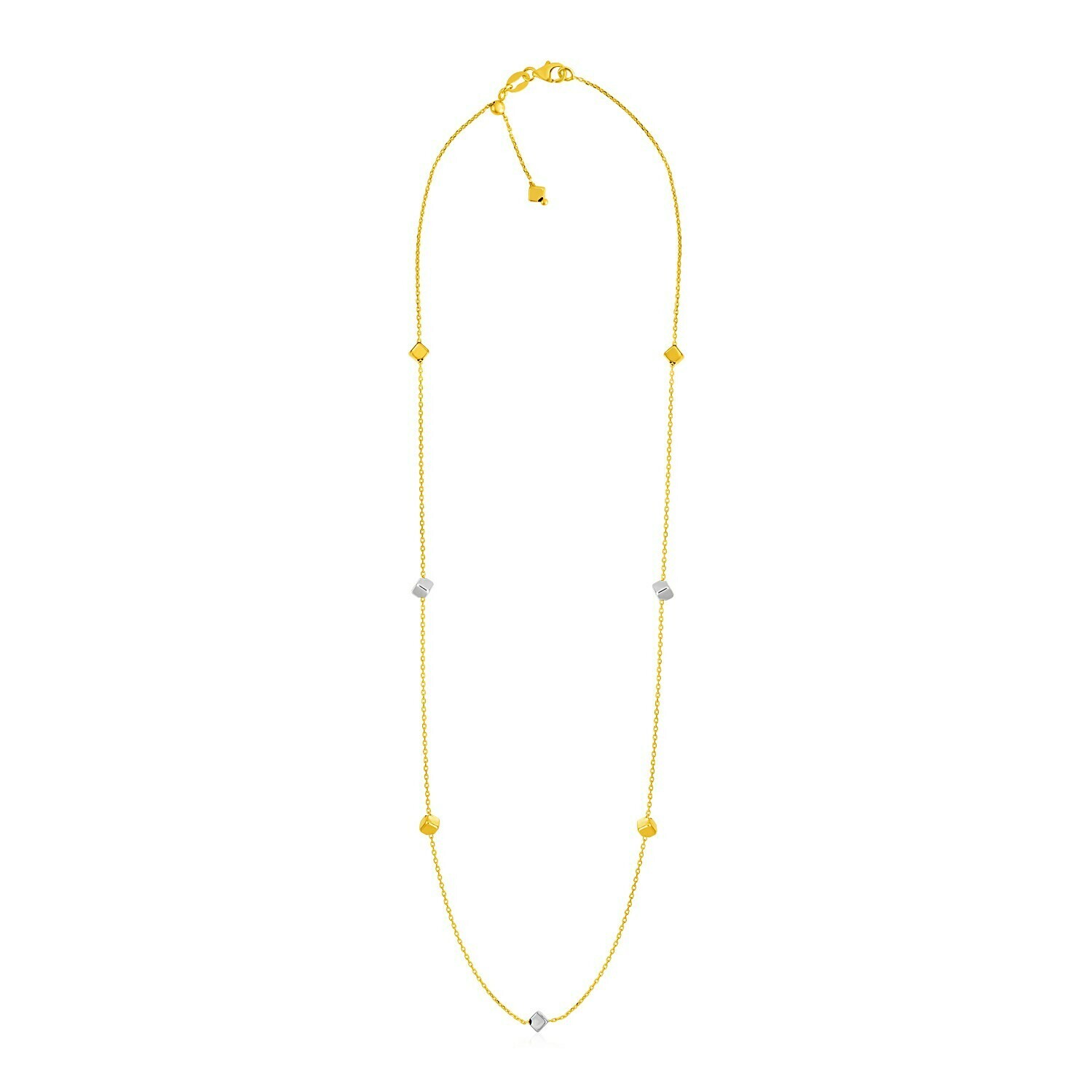 14k Two Tone Gold Necklace with Polished Cubes