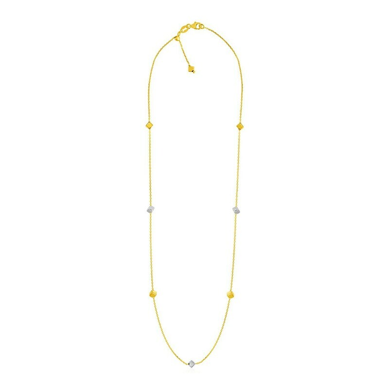 14k Two Tone Gold Necklace with Polished Cubes