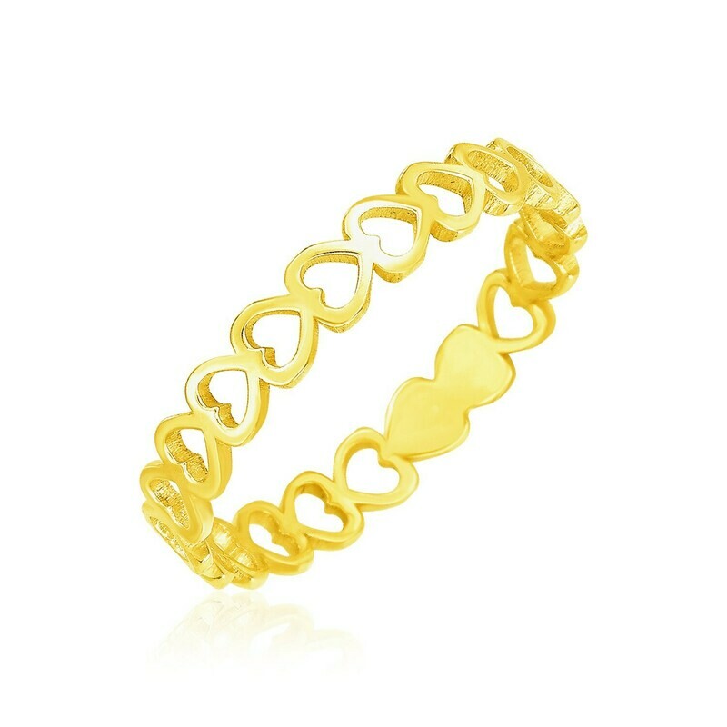 14k Yellow Gold Ring with Polished Open Heart Motifs