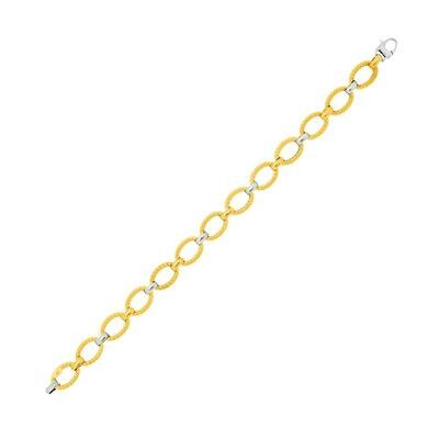 14k Two-Tone Gold Chain Bracelet with Textured Oval Links