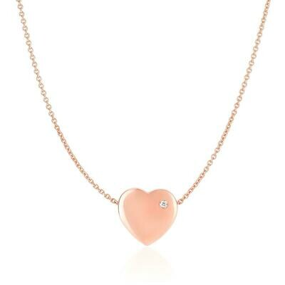 14k Rose Gold Necklace with a Diamond Embellished Flat Heart Design