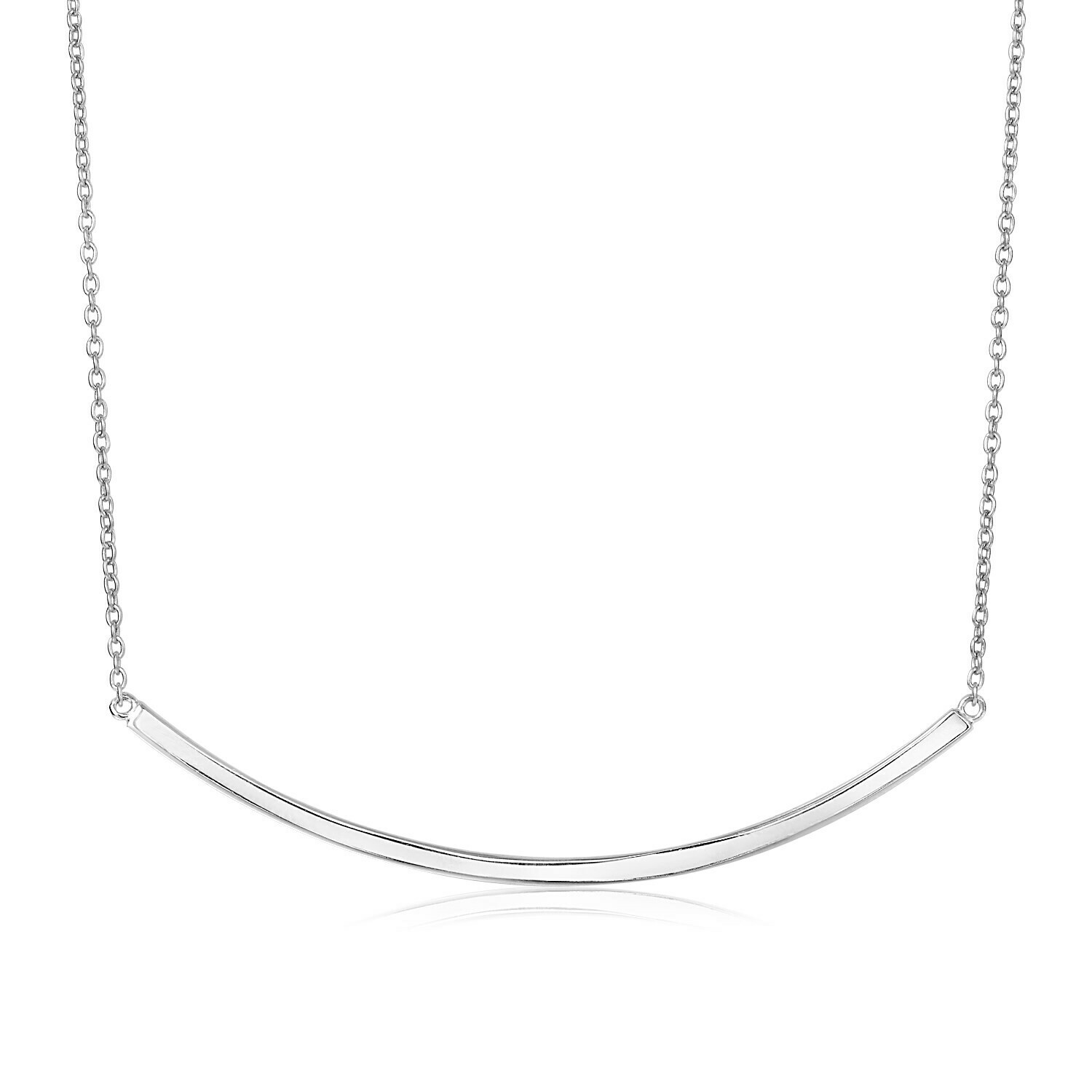 Sterling Silver Polished Curved Bar Necklace, Size: 18&quot;