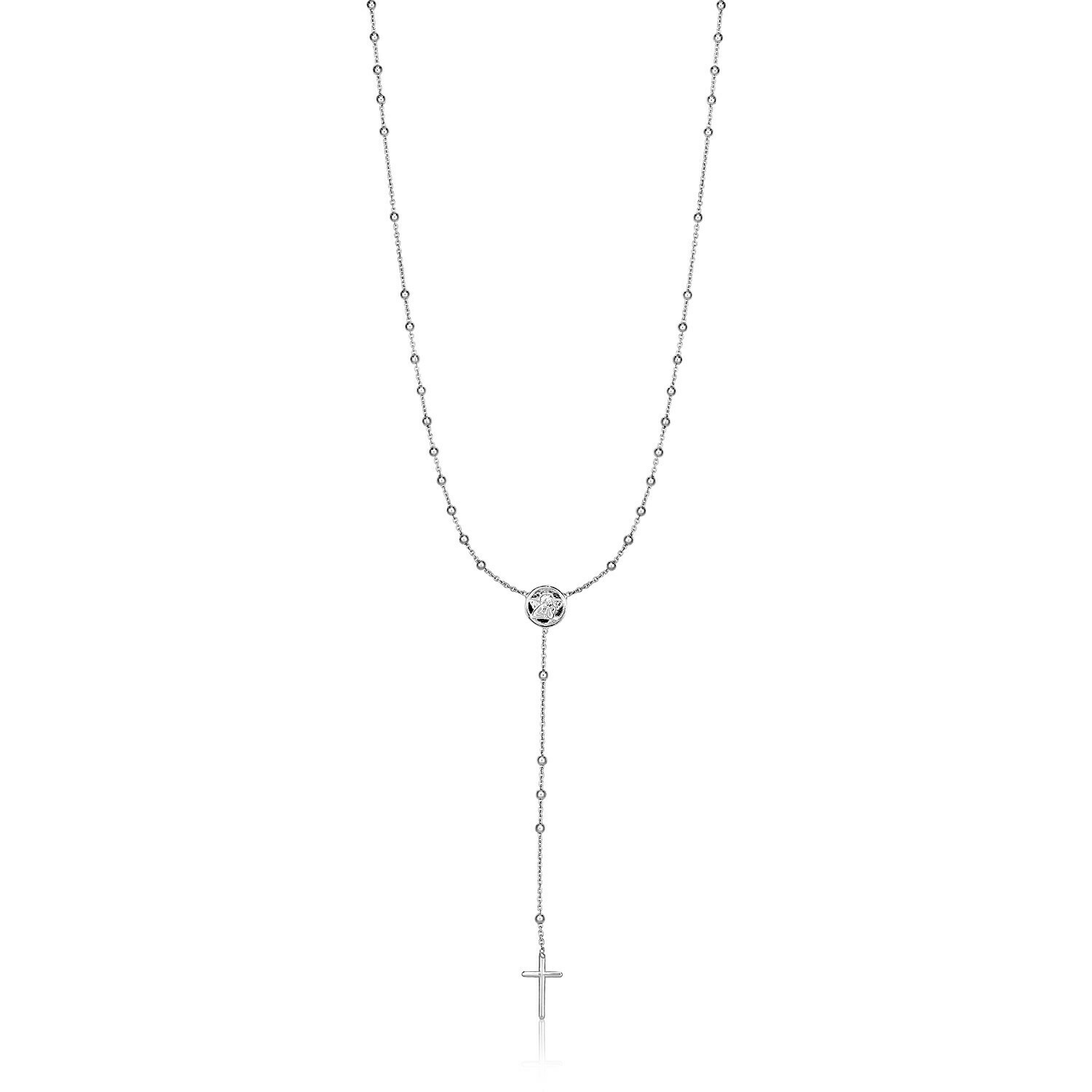 Sterling Silver Rosary Style Lariat Necklace, Size: 18&quot;