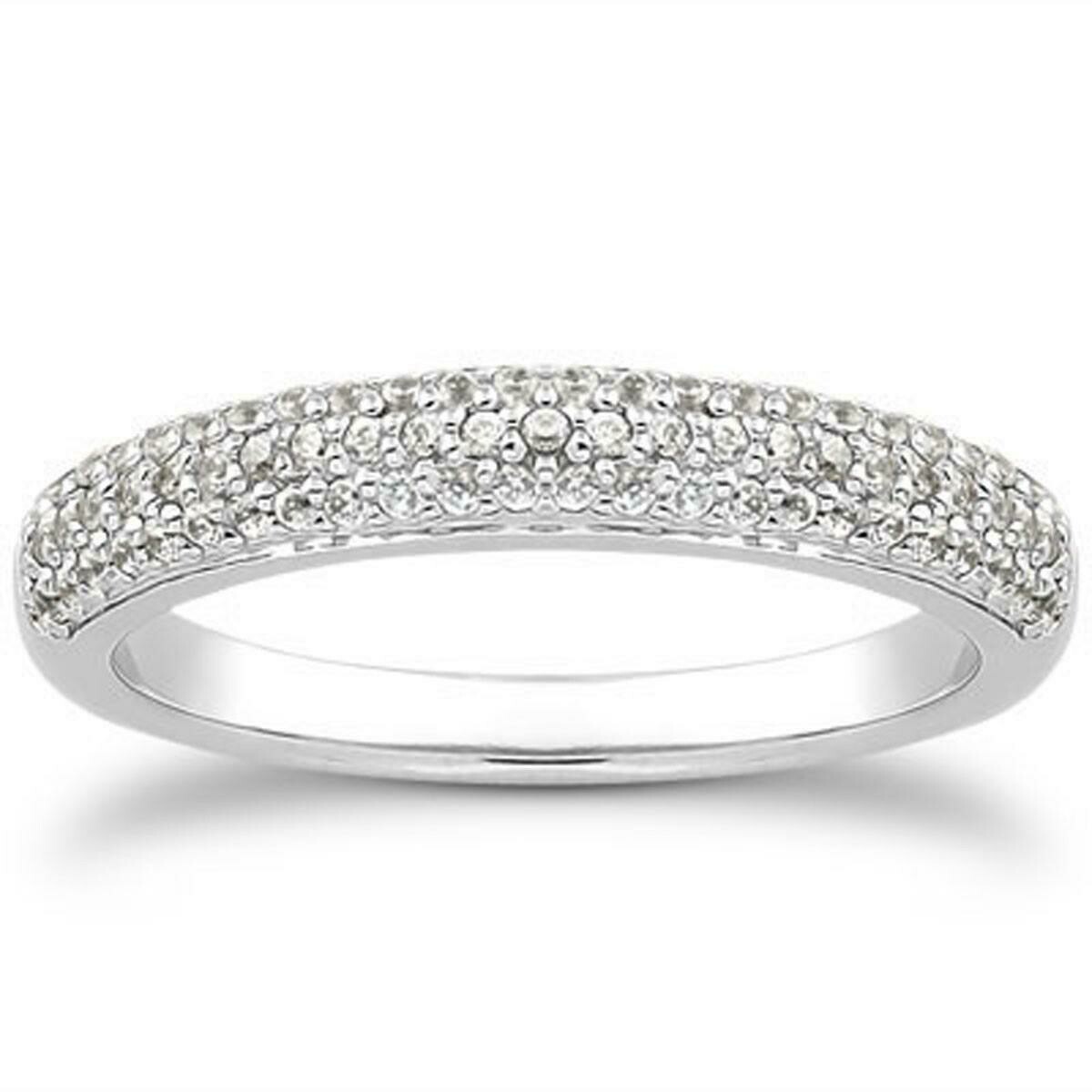 14k White Gold Triple Multi-Row Micro- Pave Diamond Wedding Ring Band