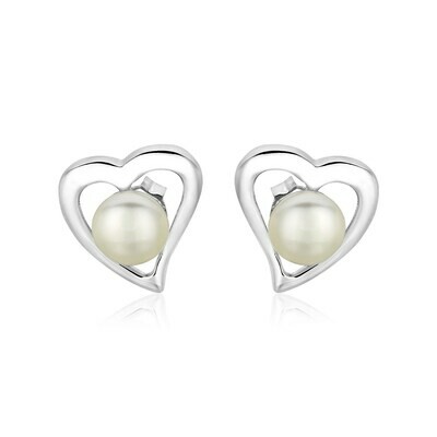 Sterling Silver Open Heart Earrings with Freshwater Pearls