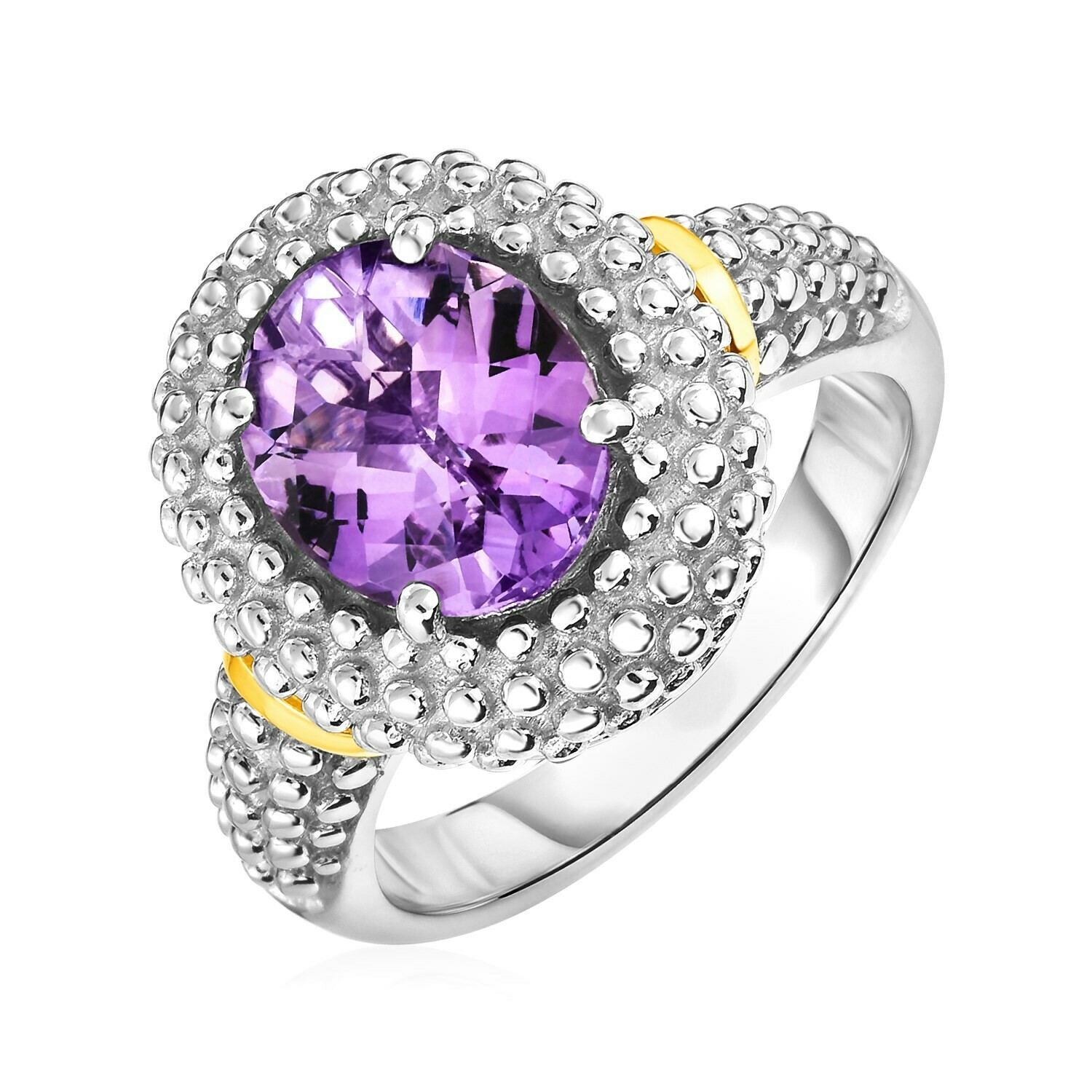 Ring with Oval Amethyst in 18k Yellow Gold &amp; Sterling Silver