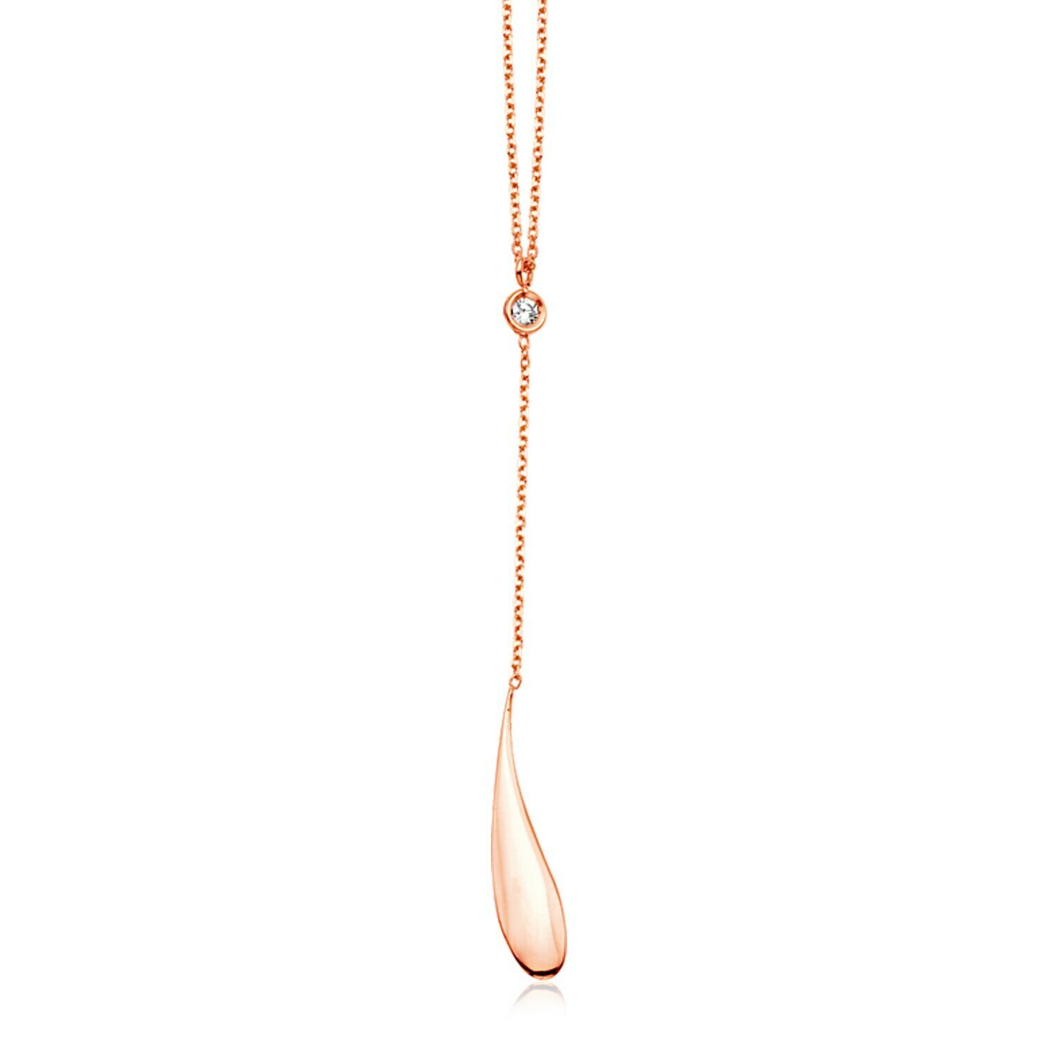 14k Rose Gold Teardrop Lariat Necklace with Diamond 14k Rose Gold Teardrop Lariat Necklace with Diamond