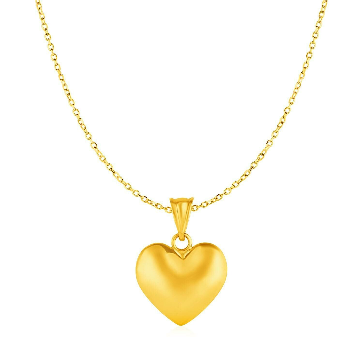 Puffed Heart Pendant in 10k Yellow Gold, Size: 18