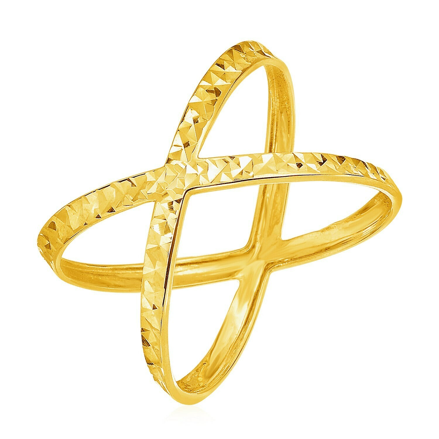 14k Yellow Gold Textured X Profile Ring, Size: 7