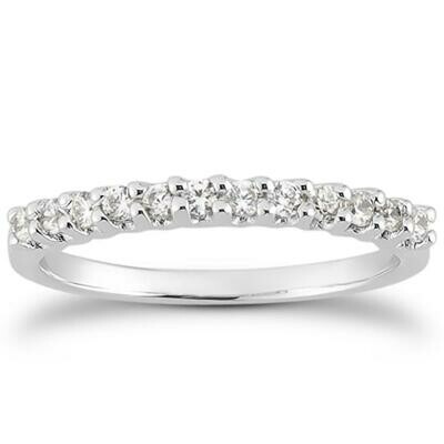 14k White Gold Fancy U Setting Shared Prong Diamond Wedding Ring Band