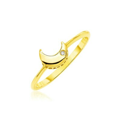 14k Yellow Gold Polished Moon Ring with Diamond
