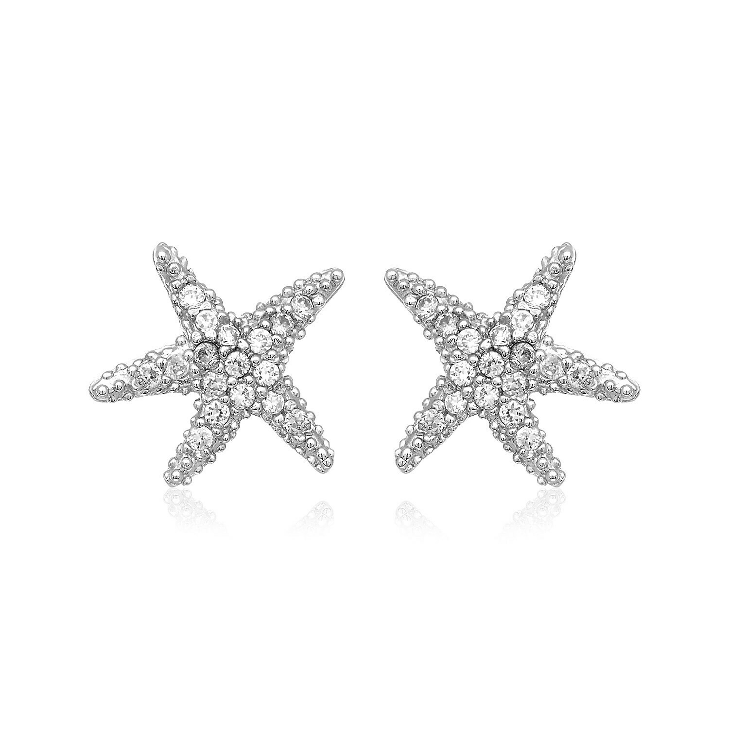Sterling Silver Petite Starfish Earrings with Cubic Zirconias