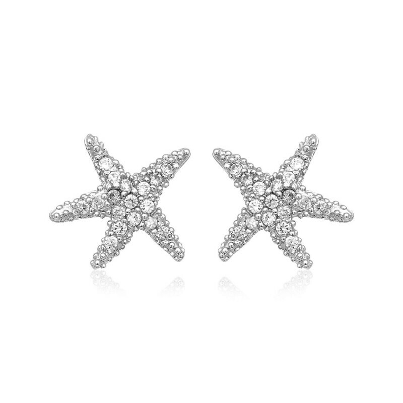 Sterling Silver Petite Starfish Earrings with Cubic Zirconias