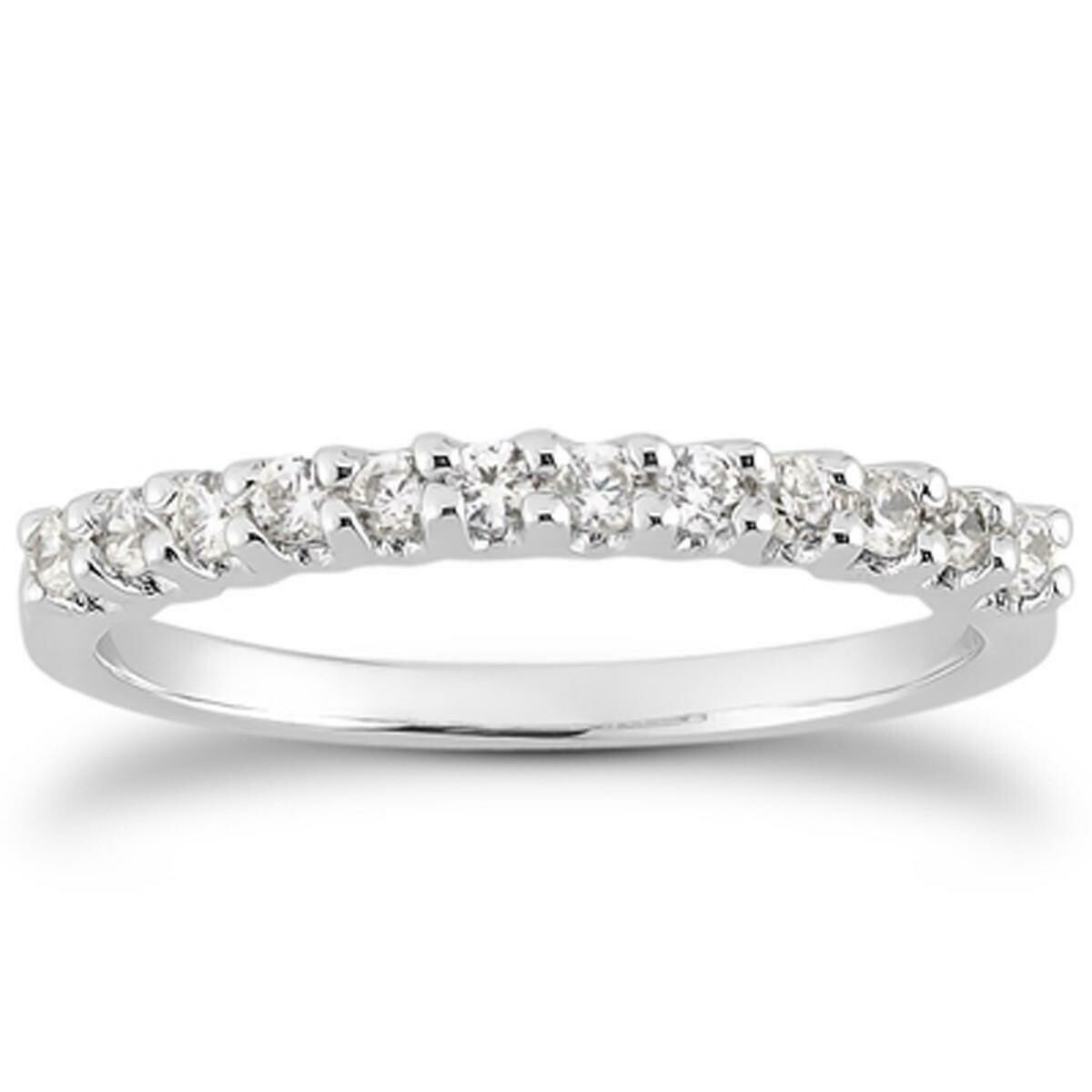 14k White Gold Fancy U Setting Shared Prong Diamond Wedding Ring Band, Size: 4