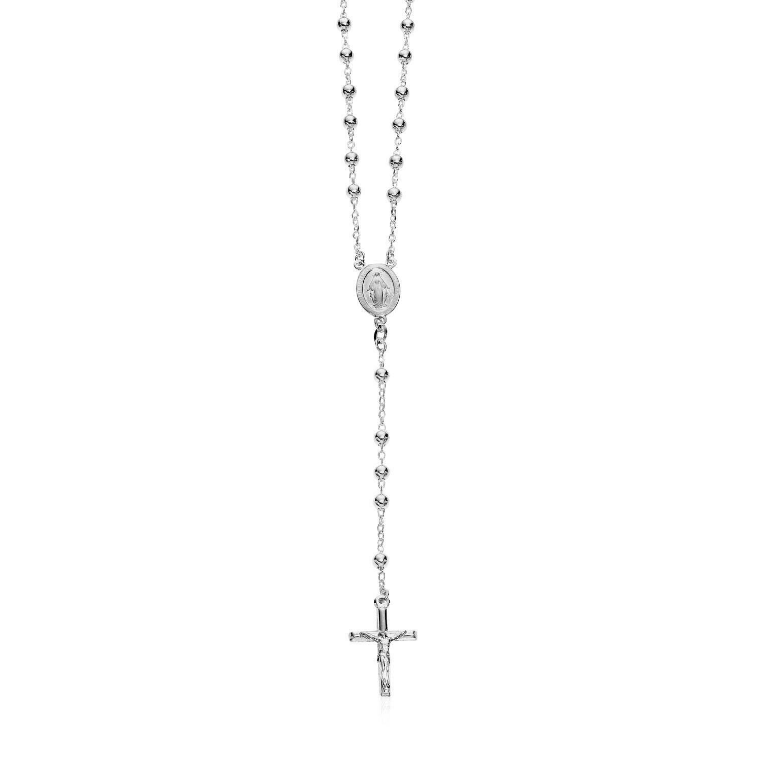 Polished Rosary Chain and Bead Necklace in Sterling Silver, Size: 26&quot;