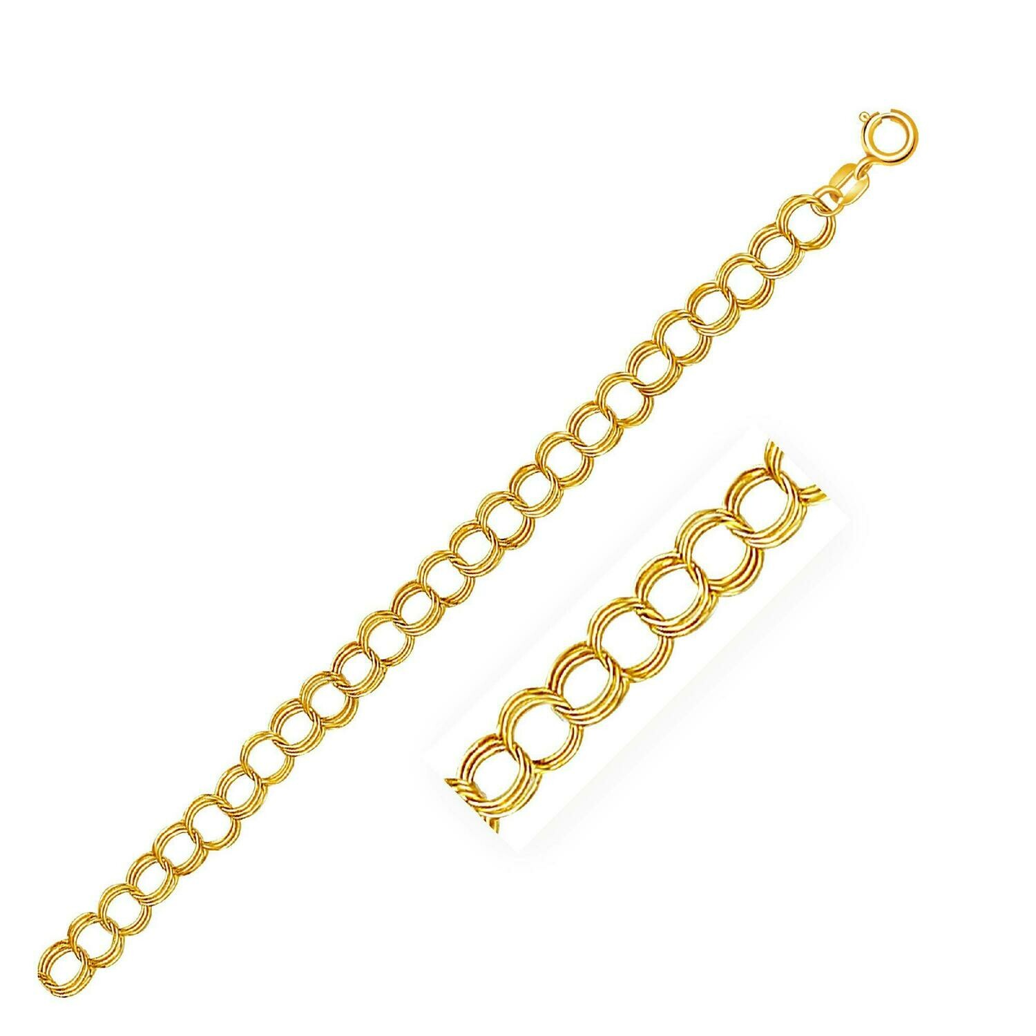 5.0 mm 14k Yellow Gold Triple Link Charm Bracelet, Size: 7&quot;