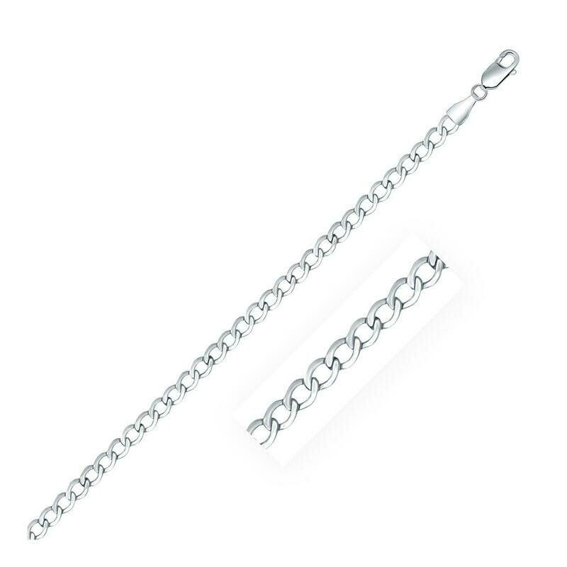 Rhodium Plated 3.7mm Sterling Silver Curb Style Chain