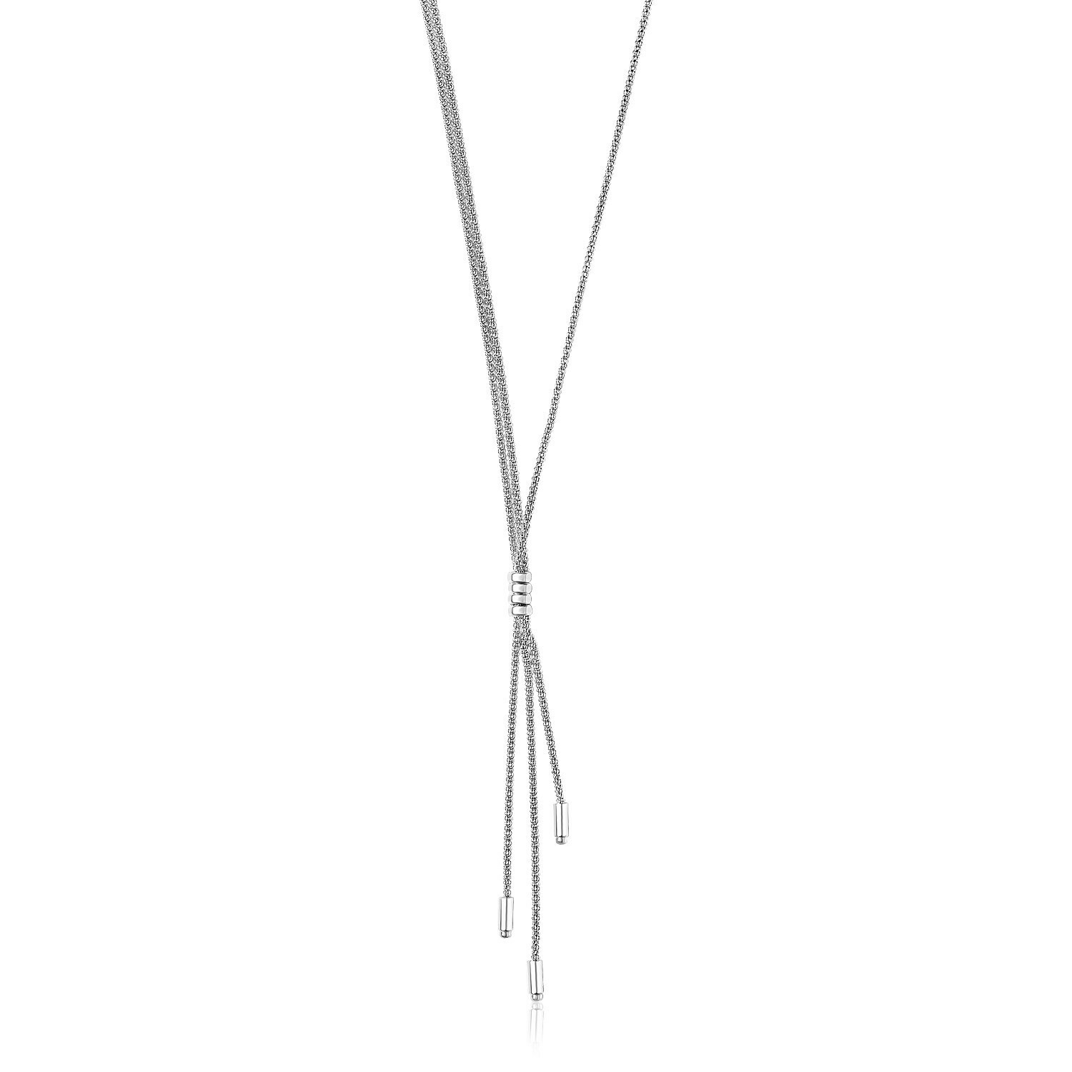 Sterling Silver Three Strand Lariat Necklace with Polished Bars, Size: 17&quot;