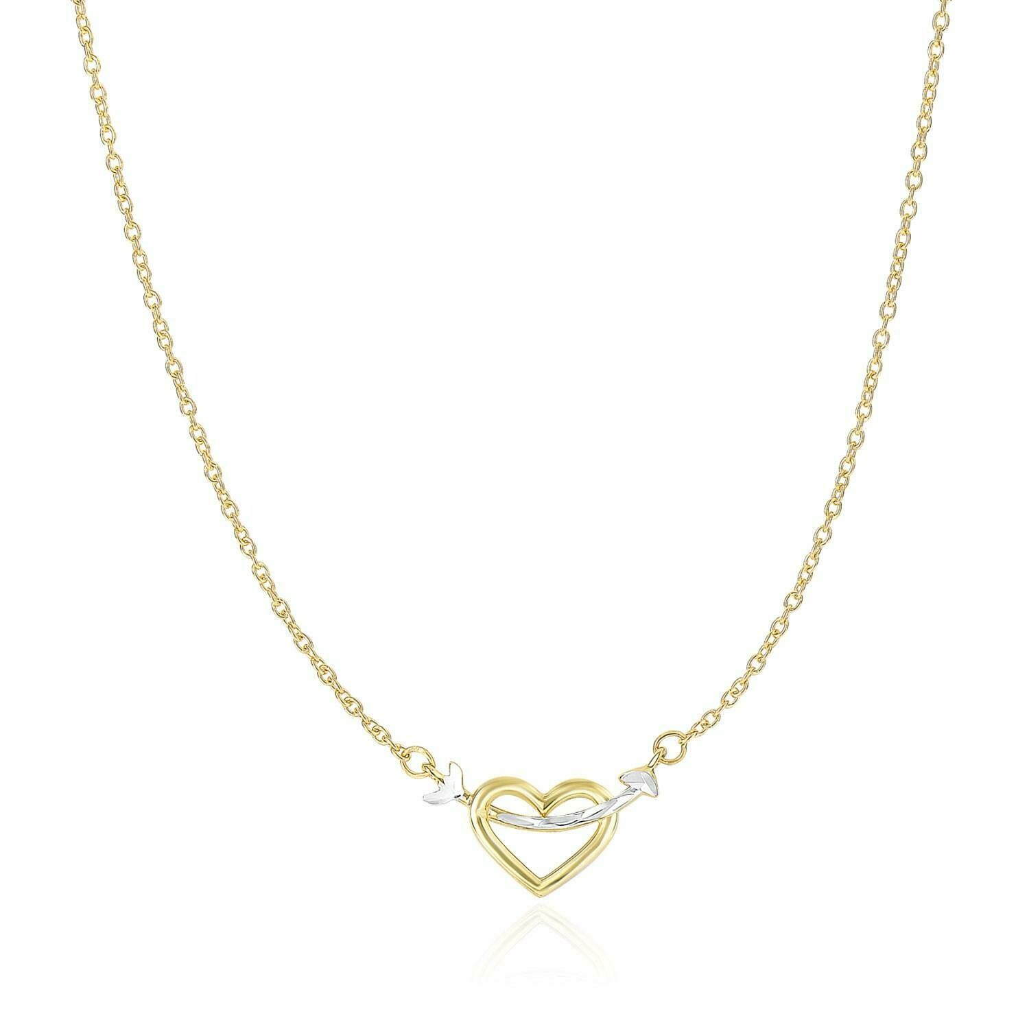 14k Two-Tone Gold Necklace with Interlaced Heart and Arrow Charm, Size: 18&quot;