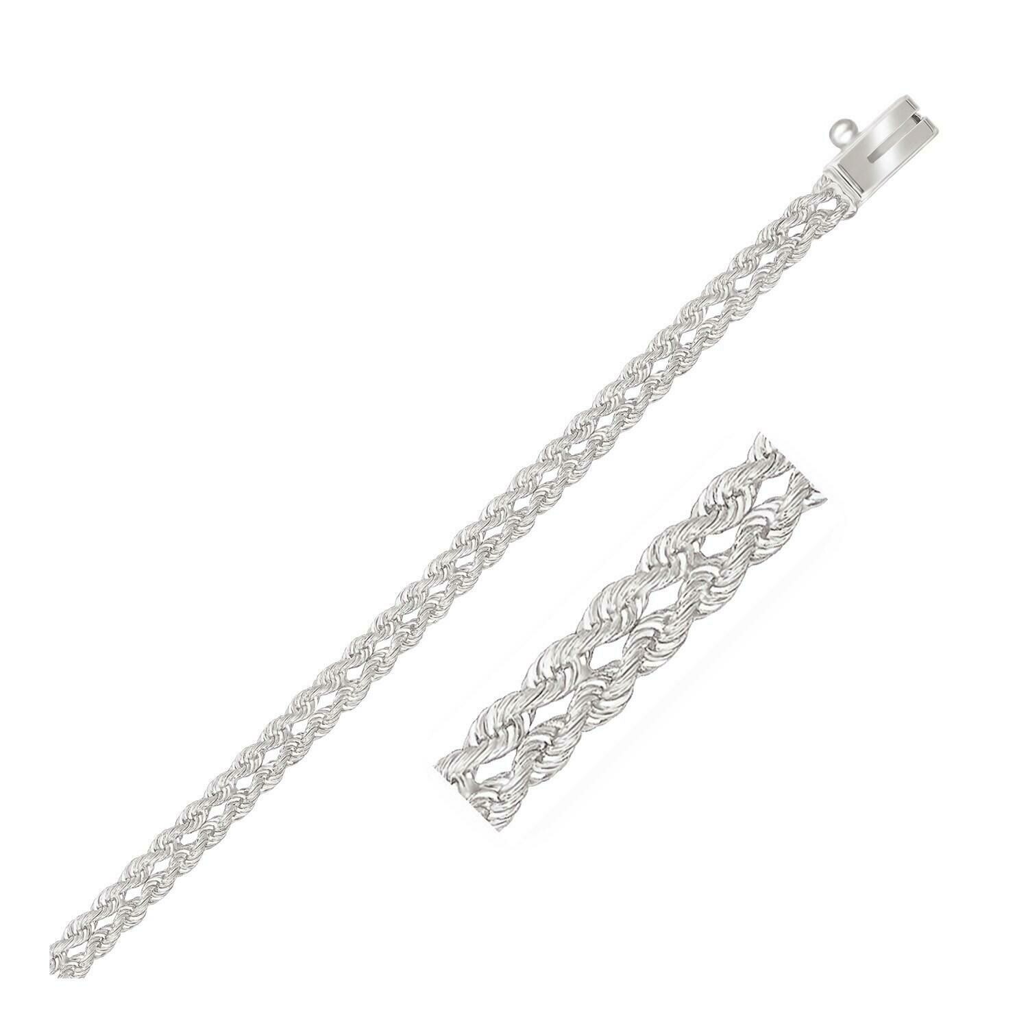 3.0 mm 14k White Gold Two Row Rope Bracelet, Size: 8&quot;