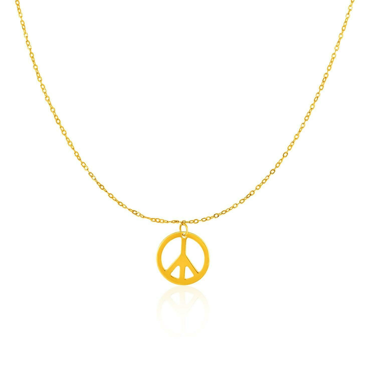 14k Yellow Gold with Peace Symbol Pendant, Size: 17