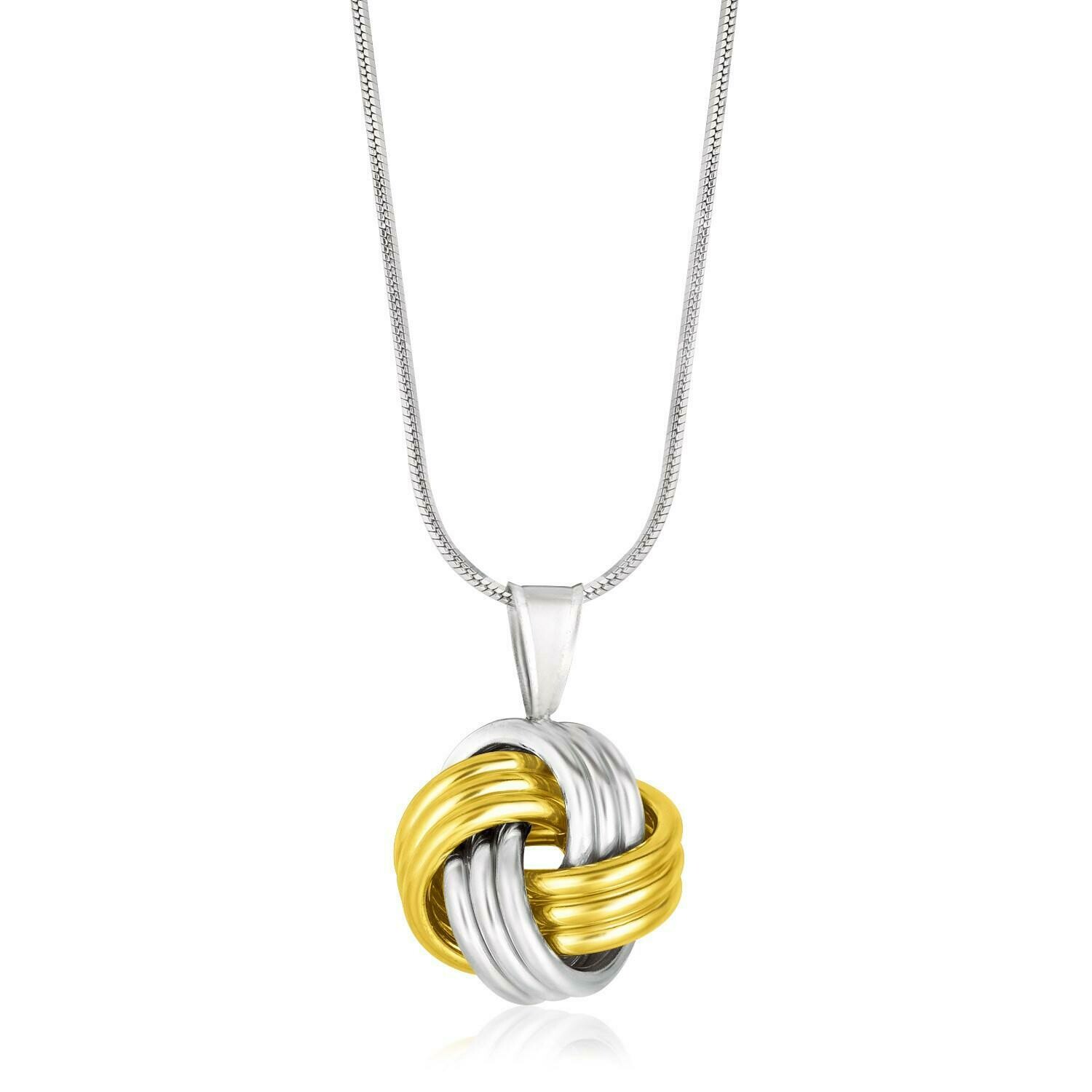 14k Yellow Gold &amp; Sterling Silver Pendant in a Ridge Texture Love Knot Style, Size: 18