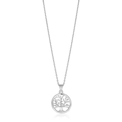 Sterling Silver inch Round Tree of Life Necklace