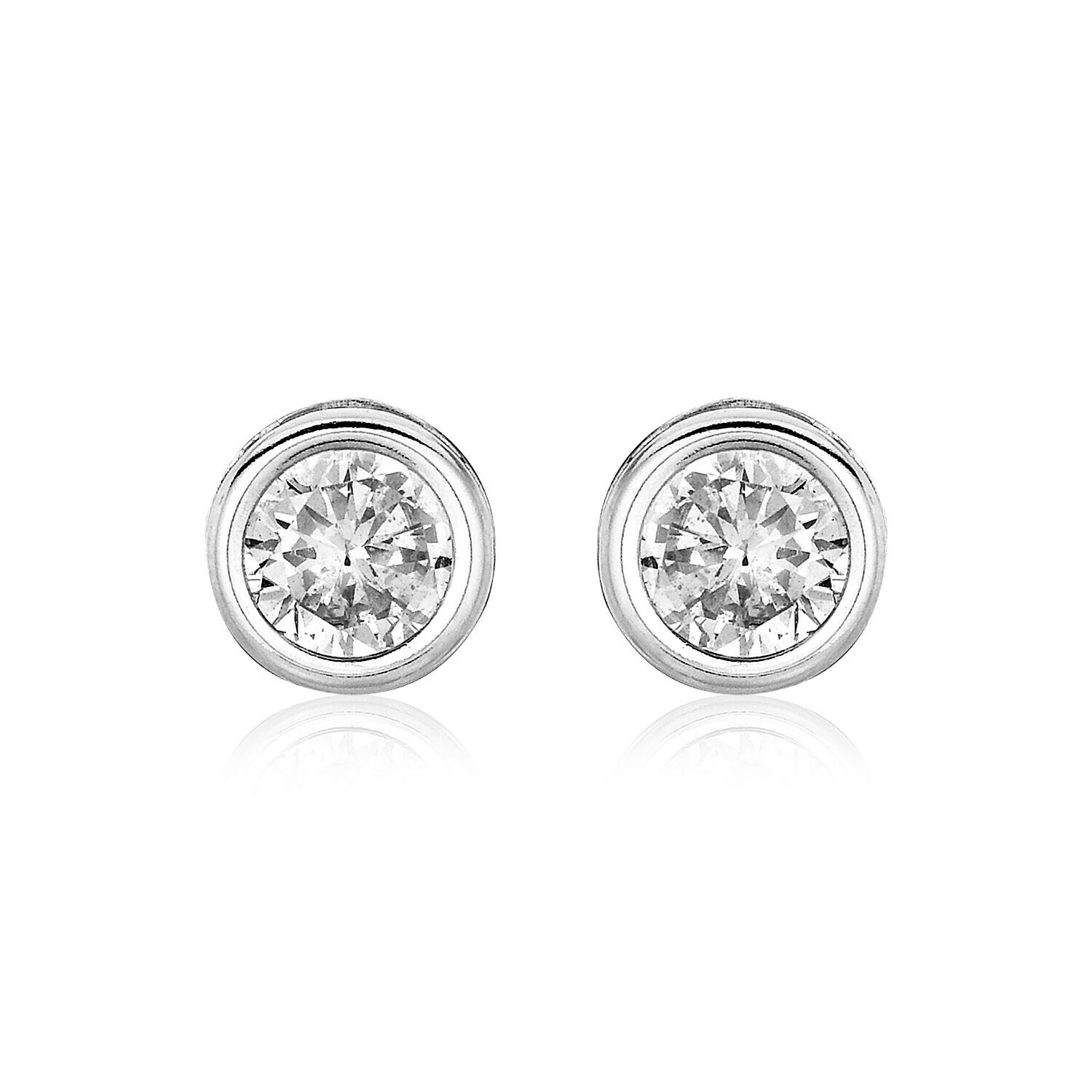 Sterling Silver Round Bezel Set Cubic Zirconia Earrings